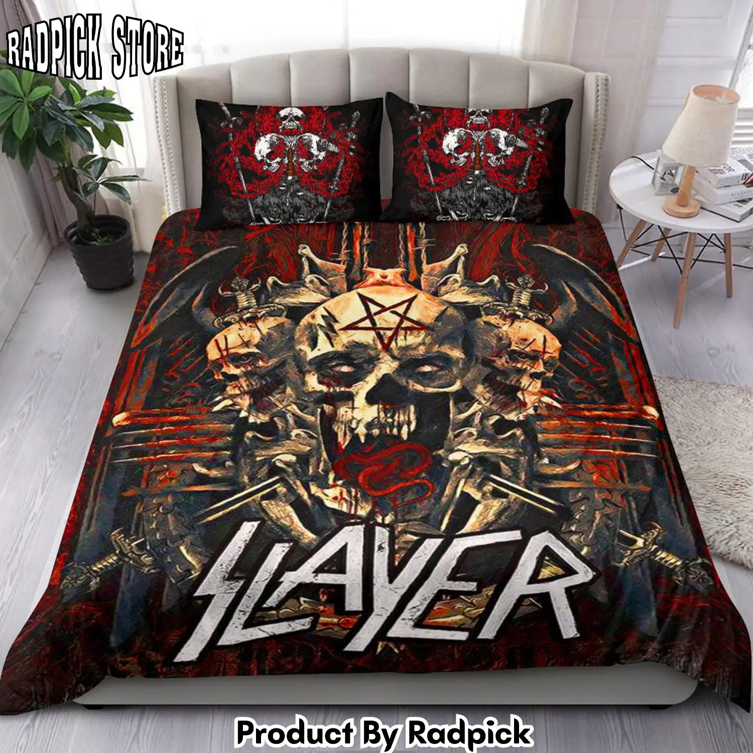 Radpick slayer skull gothic all over printed bedding set q230216 rp3272283